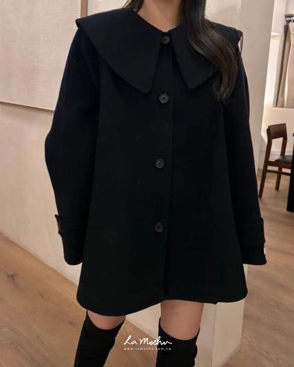 後開衩圓弧領排扣羊絨外套